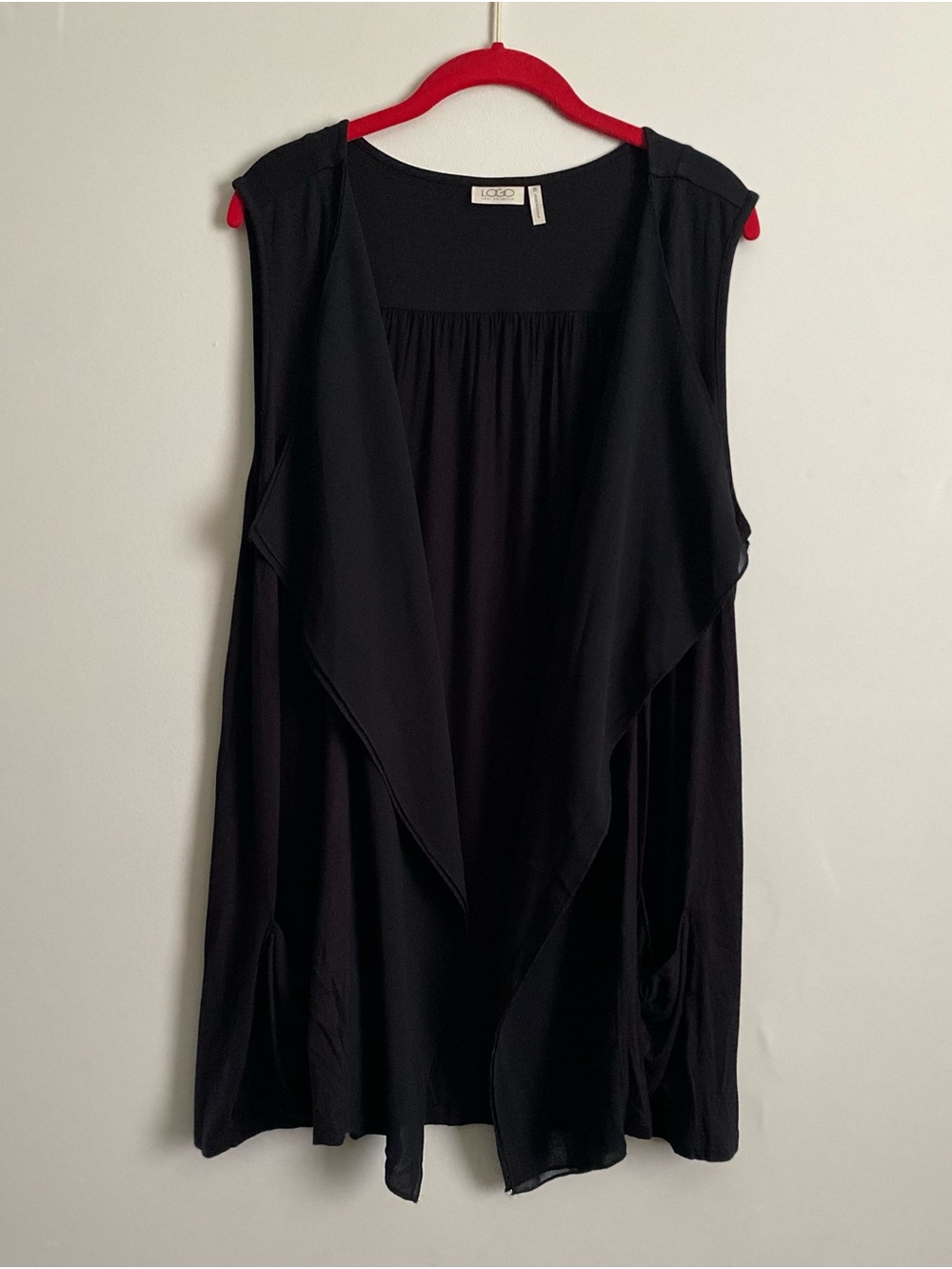 LOGO by Lori Goldstein Black Draped Vest 1X Lagenlook Whimsigoth Boho Artsy Chic